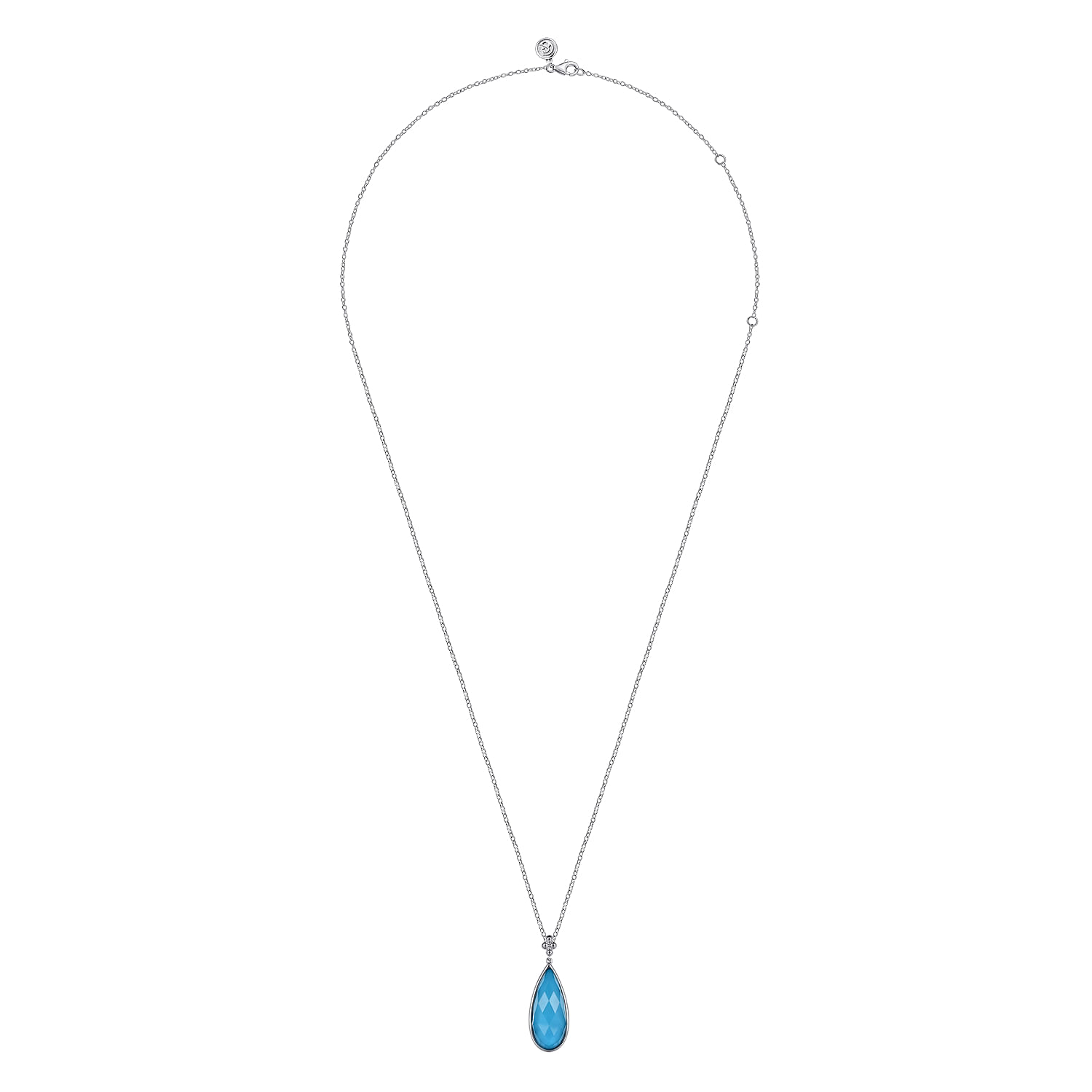 24 inch 925 Sterling Silver Faceted Rock Crystal  Turquoise Doublet Bujukan Teardrop Necklace