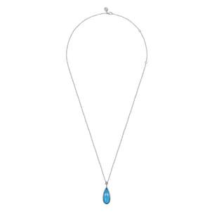 24 inch 925 Sterling Silver Faceted Rock Crystal  Turquoise Doublet Bujukan Teardrop Necklace