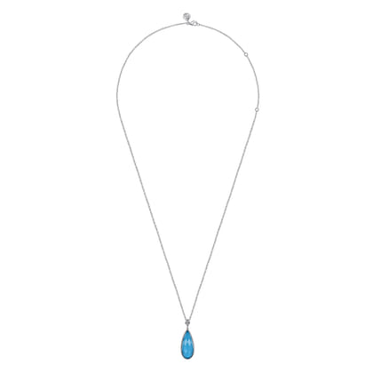 24 inch 925 Sterling Silver Faceted Rock Crystal  Turquoise Doublet Bujukan Teardrop Necklace