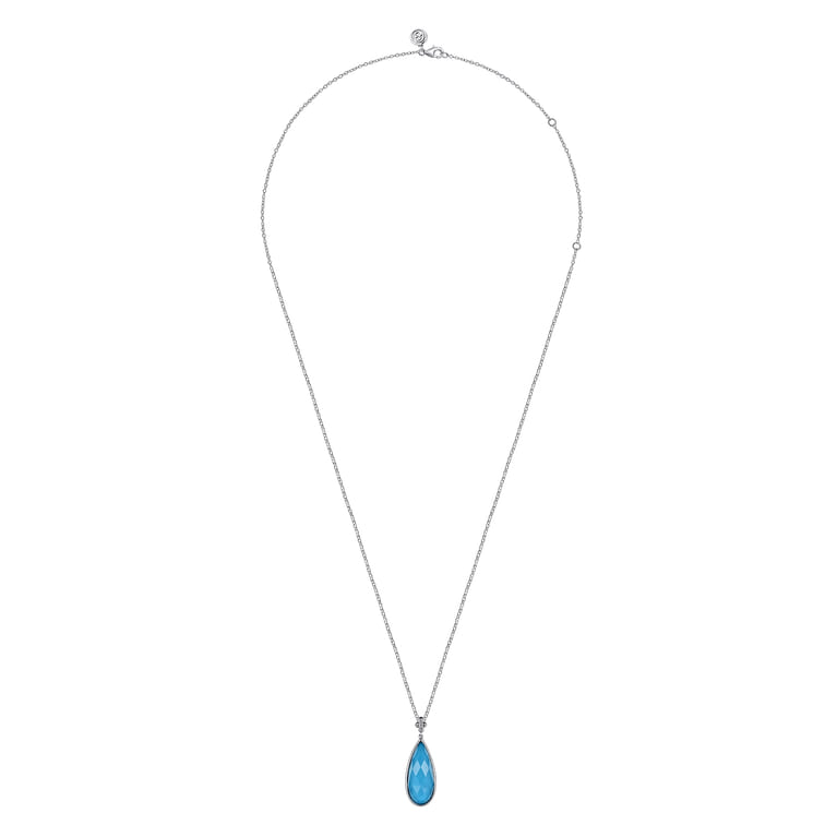 24 inch 925 Sterling Silver Faceted Rock Crystal  Turquoise Doublet Bujukan Teardrop Necklace - Shot 2