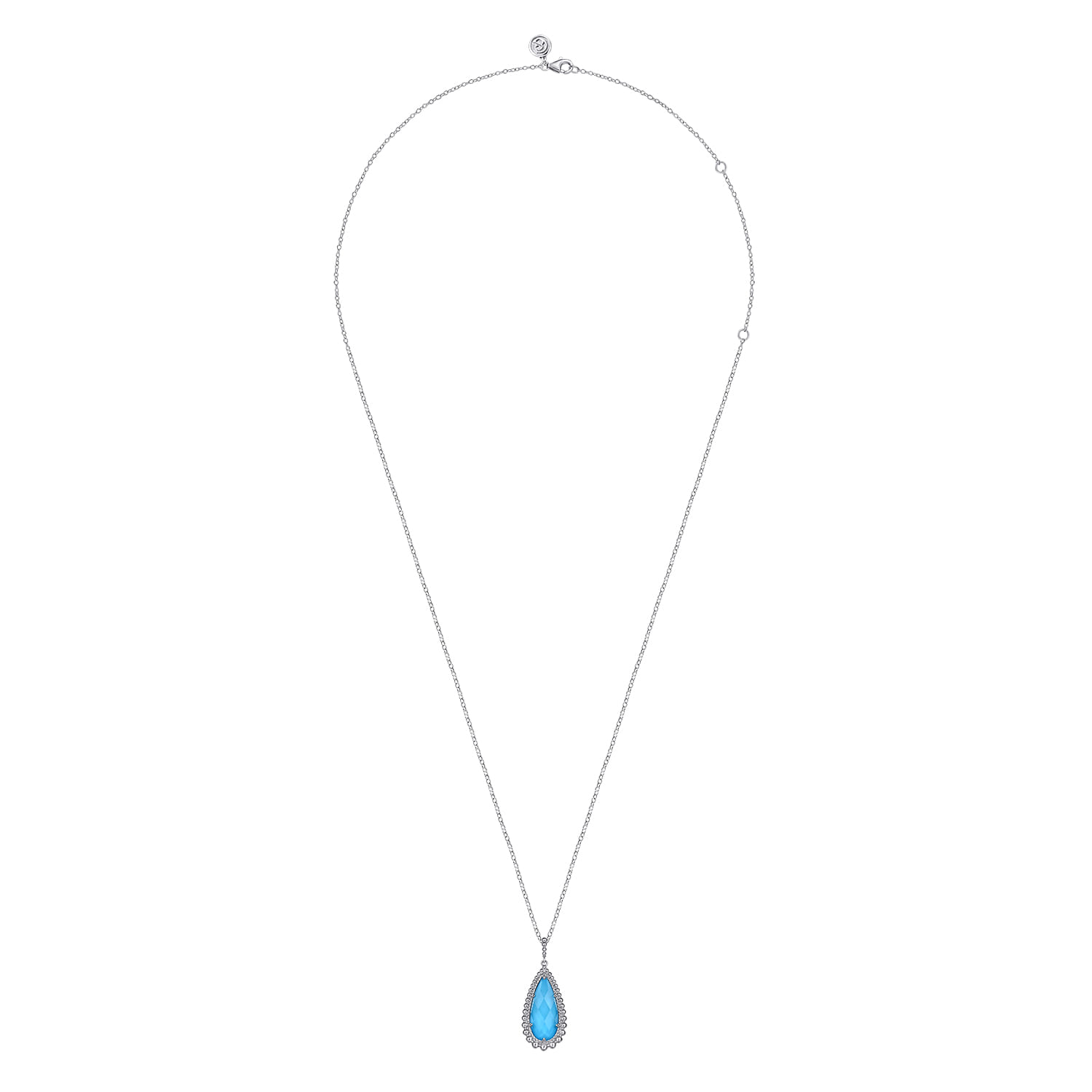 24 inch Sterling Silver Faceted Rock Crystal Turquoise Bujukan Teardrop Necklace - Shot 2