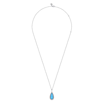 24 inch Sterling Silver Faceted Rock Crystal Turquoise Bujukan Teardrop Necklace