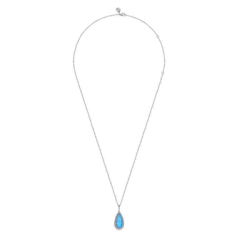 24 inch Sterling Silver Faceted Rock Crystal Turquoise Bujukan Teardrop Necklace - Shot 2