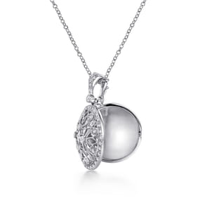 24 inch Vintage Inspired 14K White Gold Filigree Diamond Locket Necklace