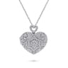 24 inch Vintage Inspired 14K White Gold Heart Shaped Filigree Diamond Locket Necklace - 1.15 ct