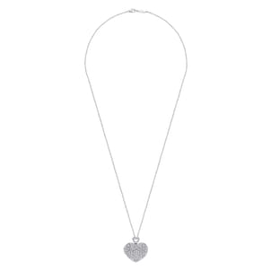 24 inch Vintage Inspired 14K White Gold Heart Shaped Filigree Diamond Locket Necklace