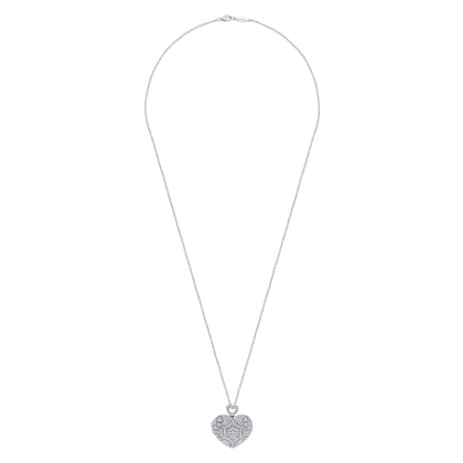 24 inch Vintage Inspired 14K White Gold Heart Shaped Filigree Diamond Locket Necklace