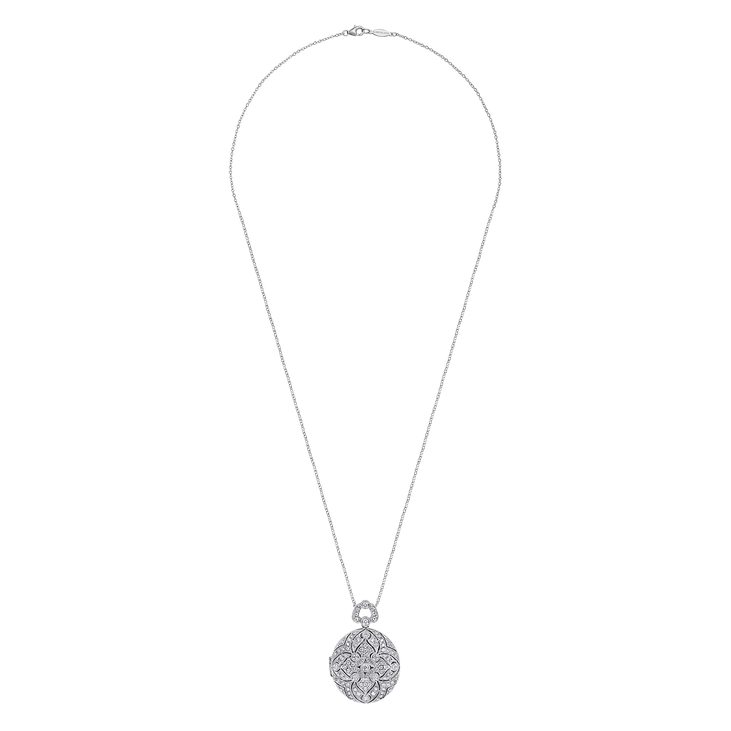 24 inch Vintage Inspired 14K White Gold Round Filigree Diamond Locket Necklace - 0.75 ct - Shot 4