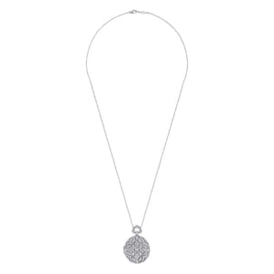 24 inch Vintage Inspired 14K White Gold Round Filigree Diamond Locket Necklace