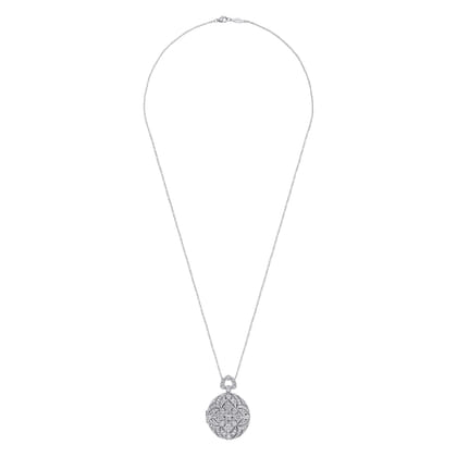 24 inch Vintage Inspired 14K White Gold Round Filigree Diamond Locket Necklace