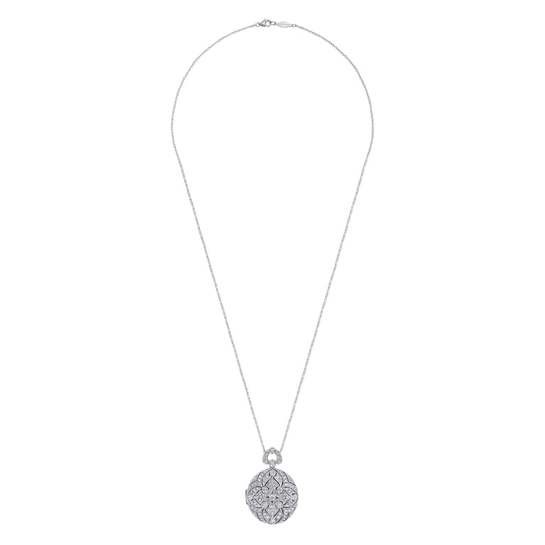 24 inch Vintage Inspired 14K White Gold Round Filigree Diamond Locket Necklace - 0.75 ct - Shot 4