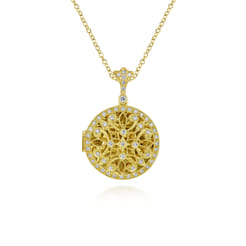 24 inch Vintage Inspired 14K Yellow Gold Filigree Diamond Locket Necklace