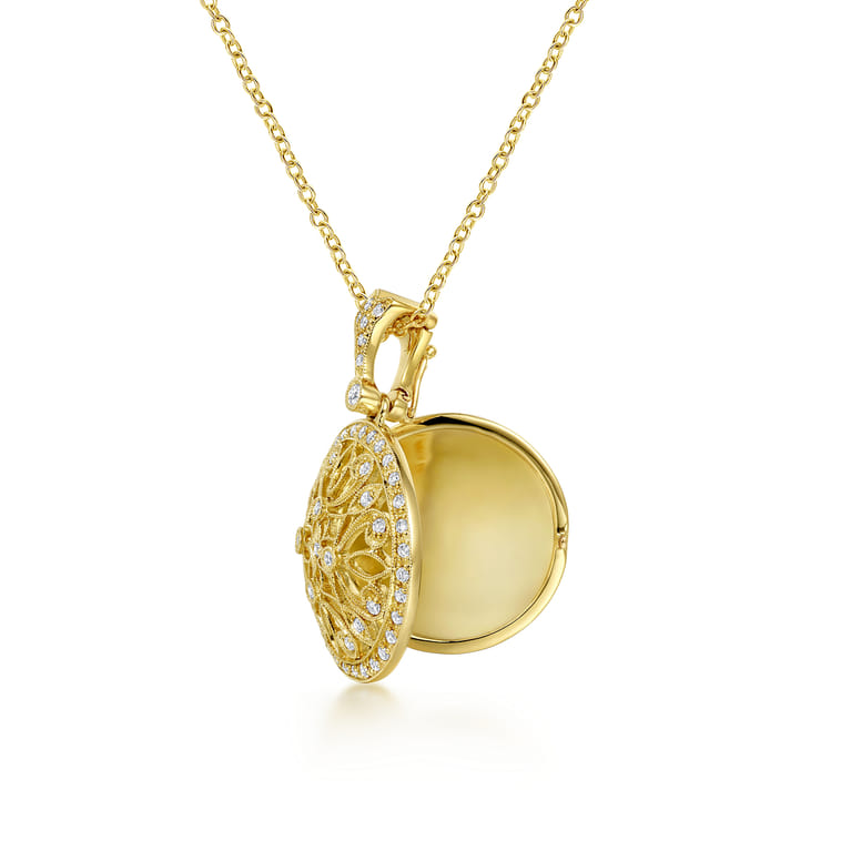 24 inch Vintage Inspired 14K Yellow Gold Filigree Diamond Locket Necklace - 0.5 ct - Shot 2