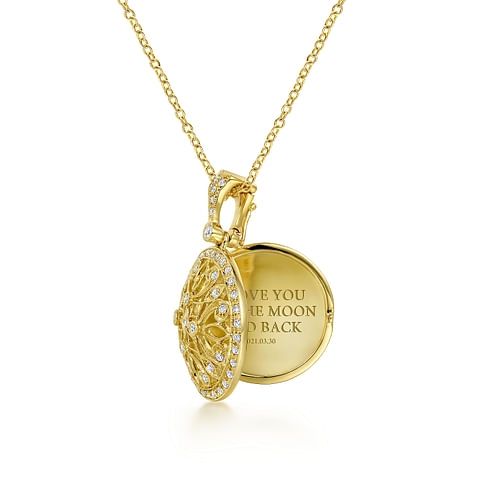 24 inch Vintage Inspired 14K Yellow Gold Filigree Diamond Locket Necklace - 0.5 ct - Shot 3
