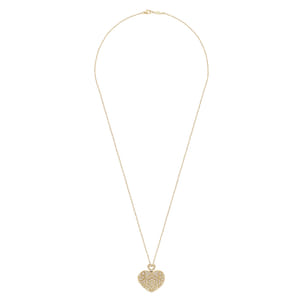 24 inch Vintage Inspired 14K Yellow Gold Heart Shaped Filigree Diamond Locket Necklace