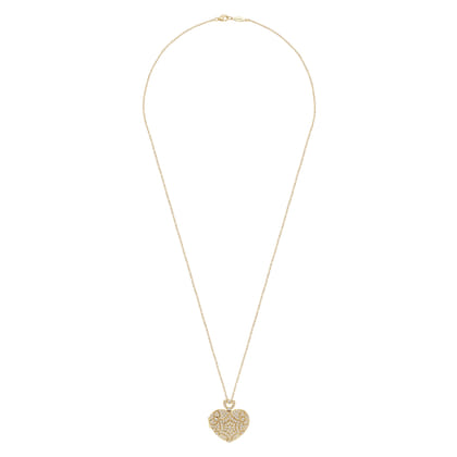 24 inch Vintage Inspired 14K Yellow Gold Heart Shaped Filigree Diamond Locket Necklace