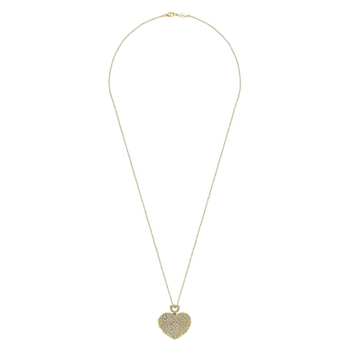 24 inch Vintage Inspired 14K Yellow Gold Heart Shaped Filigree Diamond Locket Necklace - 1.15 ct - Shot 2