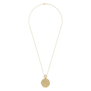 24 inch Vintage Inspired 14K Yellow Gold Round Filigree Diamond Locket Necklace