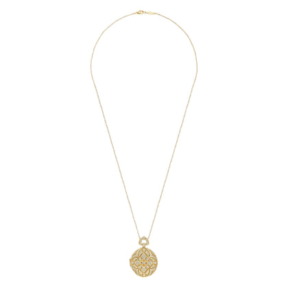 24 inch Vintage Inspired 14K Yellow Gold Round Filigree Diamond Locket Necklace