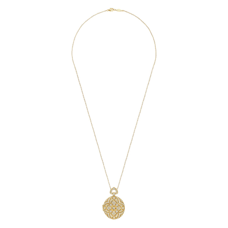 24 inch Vintage Inspired 14K Yellow Gold Round Filigree Diamond Locket Necklace - 0.75 ct - Shot 4