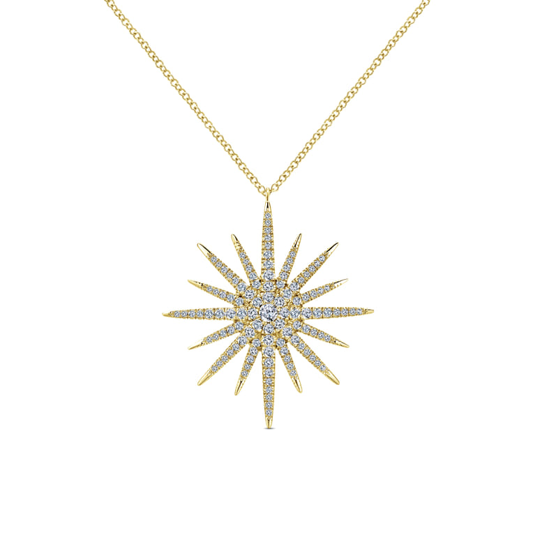 25 Inch 14K Yellow Gold Starburst Pendant Necklace - 0.8 ct - Shot 1