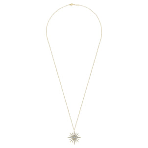 25 Inch 14K Yellow Gold Starburst Pendant Necklace