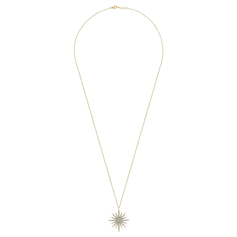 25 Inch 14K Yellow Gold Starburst Pendant Necklace - 0.8 ct - Shot 2