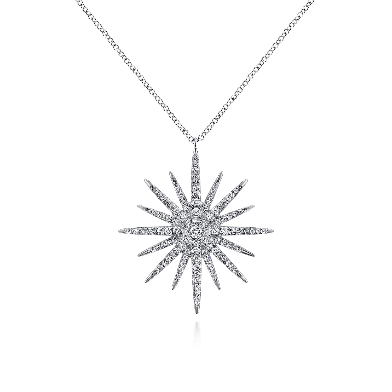 25 inch 14K White Gold Diamond Pave Starburst Pendant Necklace - 0.8 ct - Shot 1
