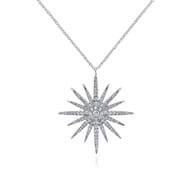 25 inch 14K White Gold Diamond Pave Starburst Pendant Necklace