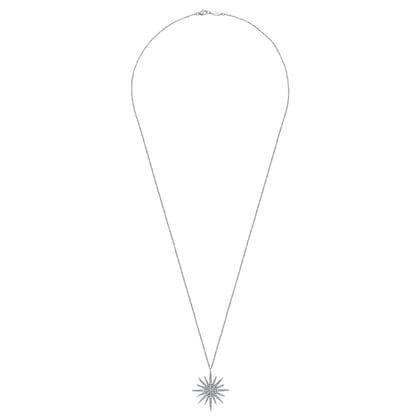 25 inch 14K White Gold Diamond Pave Starburst Pendant Necklace