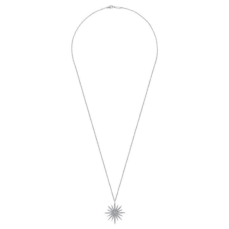 25 inch 14K White Gold Diamond Pave Starburst Pendant Necklace - 0.8 ct - Shot 2