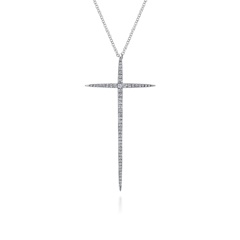 25 inch 14K White Gold Long Diamond Cross Necklace - 0.3 ct - Shot 1