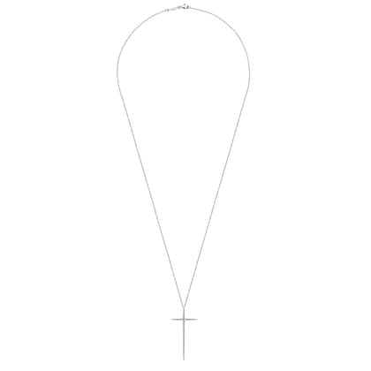 25 inch 14K White Gold Long Diamond Cross Necklace