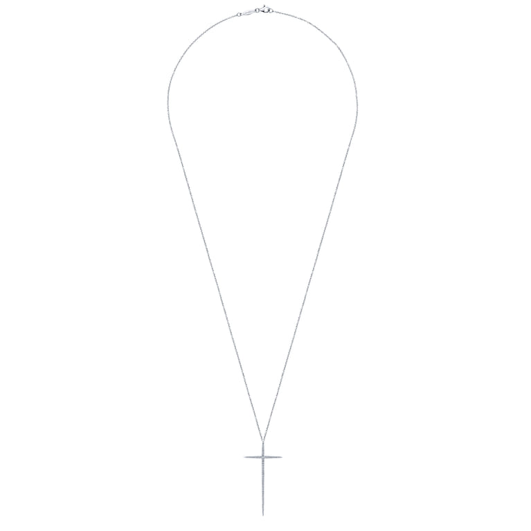 25 inch 14K White Gold Long Diamond Cross Necklace - 0.3 ct - Shot 2