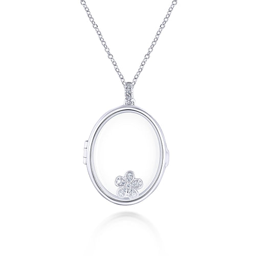 25 inch 14K White Gold Oval Glass Front Locket Necklace - 0.07 ct - Shot 2