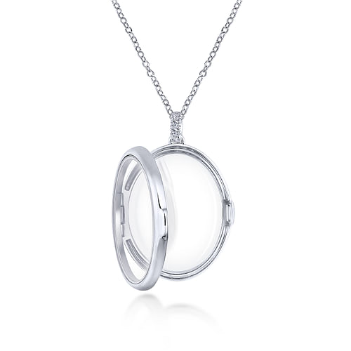 25 inch 14K White Gold Oval Glass Front Locket Necklace - 0.07 ct - Shot 3