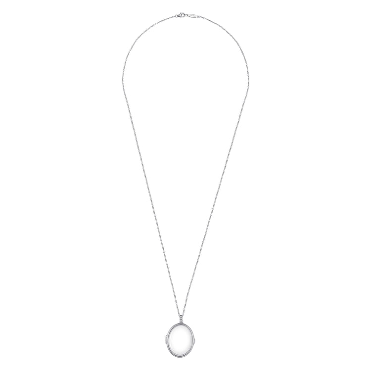 25 inch 14K White Gold Oval Glass Front Locket Necklace