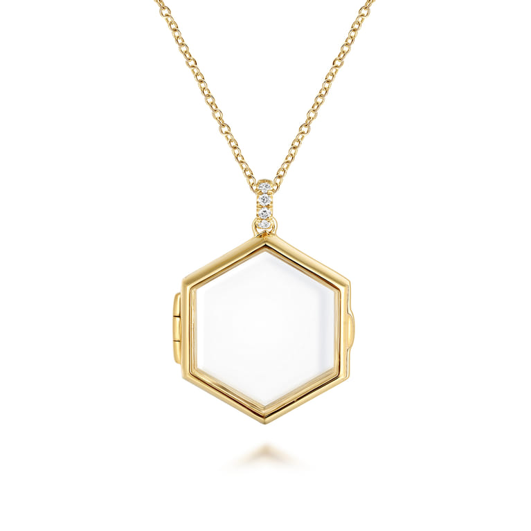 25 inch 14K Yellow Gold Hexagonal Glass Front Locket Necklace - 0.07 ct - Shot 1
