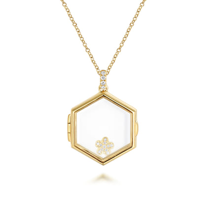 25 inch 14K Yellow Gold Hexagonal Glass Front Locket Necklace