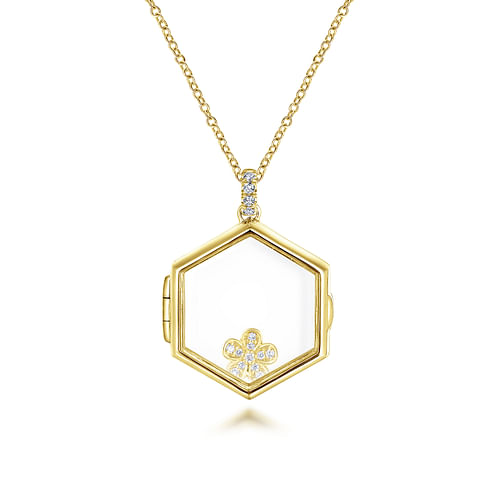 25 inch 14K Yellow Gold Hexagonal Glass Front Locket Necklace - 0.07 ct - Shot 2