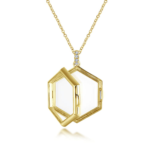 25 inch 14K Yellow Gold Hexagonal Glass Front Locket Necklace - 0.07 ct - Shot 3