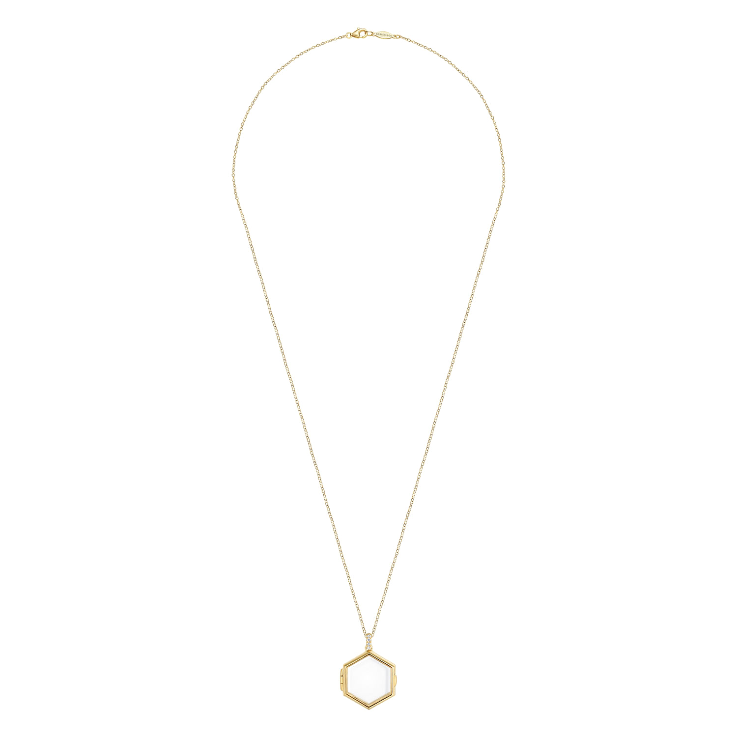 25 inch 14K Yellow Gold Hexagonal Glass Front Locket Necklace