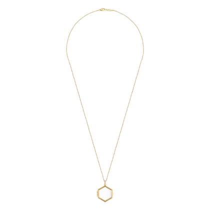 25 inch 14K Yellow Gold Hexagonal Glass Front Locket Necklace