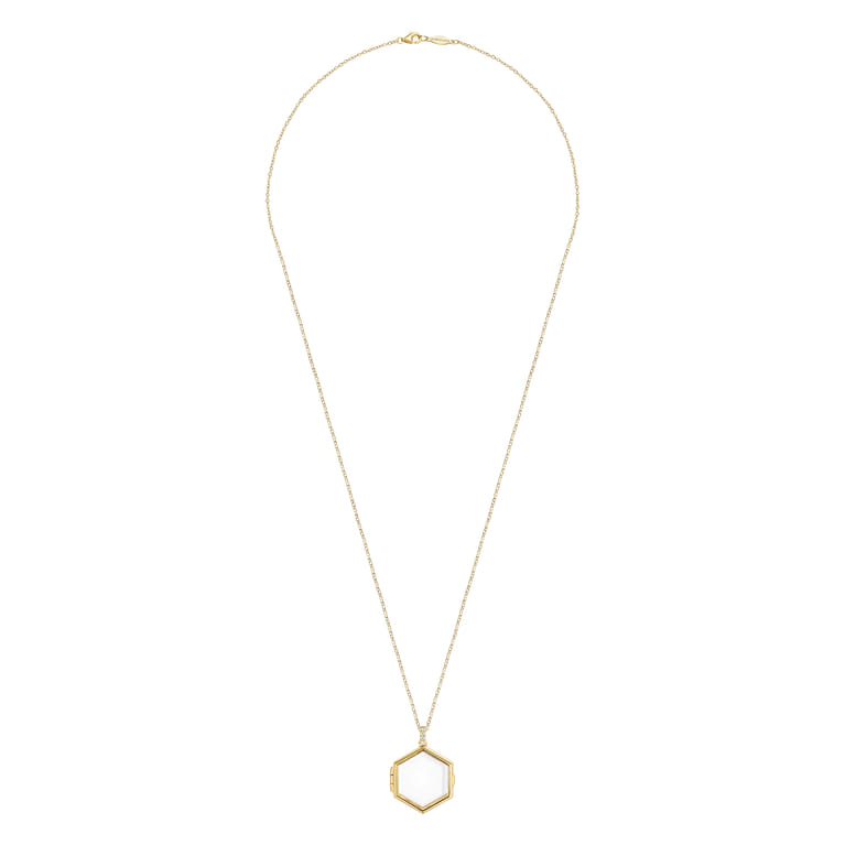 25 inch 14K Yellow Gold Hexagonal Glass Front Locket Necklace - 0.07 ct - Shot 4