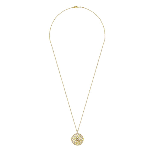 25 inch 14K Yellow Gold Locket Necklace with Floral Diamond Overlay - 1.05 ct - Shot 4