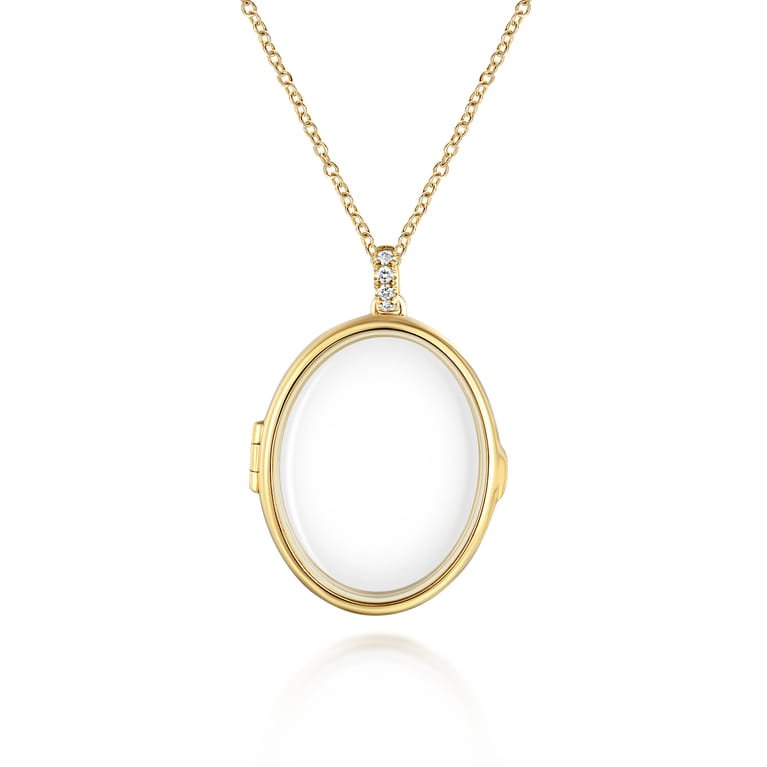 25 inch 14K Yellow Gold Oval Glass Front Locket Necklace - 0.07 ct - Shot 1