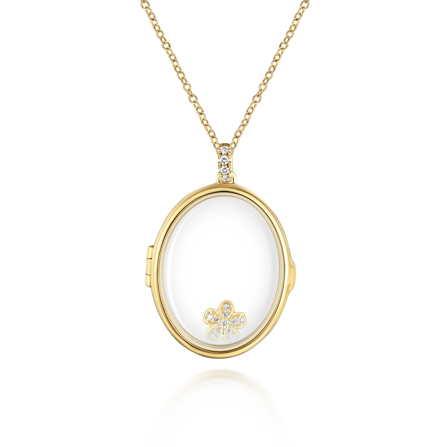 25 inch 14K Yellow Gold Oval Glass Front Locket Necklace - 0.07 ct - Shot 2