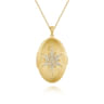 25 inch 14K Yellow Gold Oval Locket Necklace with Diamond Starburst Overlay - 0.3 ct
