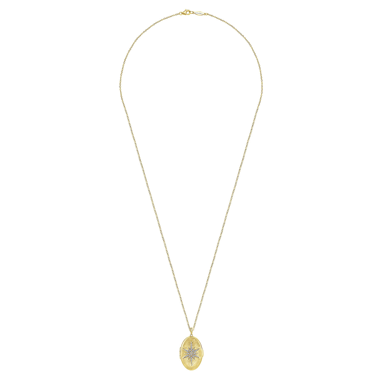 25 inch 14K Yellow Gold Oval Locket Necklace with Diamond Starburst Overlay - 0.3 ct - Shot 4
