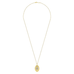 25 inch 14K Yellow Gold Oval Locket Necklace with Diamond Starburst Overlay